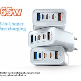 Resim 65W 5-Port PD USB-C Hızlı Şarj Cihazı, 3.0 Type-C, Evrensel Güç Adaptörü for iphone, for Samsung, Xiaomi için - Dahili Akıllı Çip, 100V-240V, Avrupa Standart Fişi, 50-80W Çıkış, 5-in-1 Süper Hızlı Şarj, 3.0 Type C, USB Telefon Şarj Cihazları, Süper Hızlı Şarj Adaptörü | Modern Şarj İstasyonu | Kompakt Şarj Cihazı 