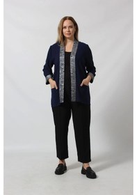 Resim Moda Berray Parlak Detaylı Garnili Büyük Beden Blazer Ceket Lacivert 