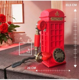 Resim Redphone Retro Kırmızı Telefon Kulübesi Tasarımlı Masaüstü Telefon Sabit Hat Telefonu Ofis Ev Vıp 