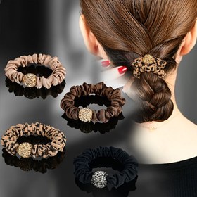 Resim Yeni Moda 4 Parça Karışık Renk Seti Yüksek Elastik Leopar Baskılı Rhinestone Toplu Baş Bandı ile, Kadınlar için Mükemmel Ponytail ve Buns. 