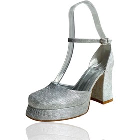Resim Zarifiz Gümüş London Kumaş Kapalı Burun Kalın Topuklu Platform Ayakkabı (TOPUK BOYU 9 CM) - Gümüş 
