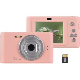Resim Shineyee Pembe Dijital Fotoğraf Makinesi 50mp 1080p Video 8x Zom 2.4" Ekran Çift Lens Dahili Flaş 32gb Tf Kart Dahil 