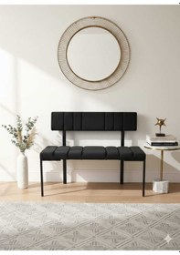 Resim Özcan Metal Metal Siyah Ayaklı Sırtlı Mutfak Salon Antre Yatak Odası Balkon Puf Bank Oturak Bench Siyah 