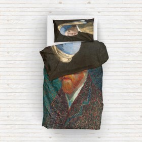 Resim Van Gogh Self Portrait & İnci Küpeli Kız Çift Taraflı Nevresim Takımı - Tek Kişilik 