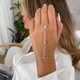 Resim Şık Taşlı Parmak Yüzük Bilezik - Ayarlanabilir El Zinciri Takısı ile Şeffaf Değerli Taşlar, Kadınlar için Günlük Kullanım Aksesuarı, Her Gün Takı | Sofistike Aksesuar | Açık Zincir Stili, Cazibeli Bileklik 