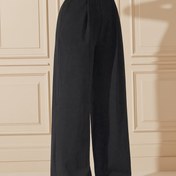 Resim Kadınlar İçin Şık Yüksek Bel Geniş Paça Pantolon - Siyah Düz Kesim Elastik Bel Pantolon, Tüm Mevsimler İçin Parti Pantolonu, Cepli ve Pürüzsüz Kumaş, Olgun Kadınlar İçin (Dik Dikim) 