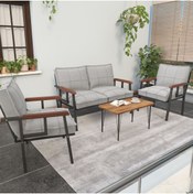 Resim Mygusi Modern Balkon, Bahçe, Cafe - Metal Kanepe Koltuk Takımı - 2 1 1 Sehbalı - Açık Gri 