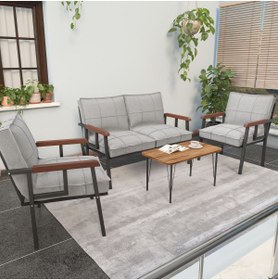 Resim Mygusi Modern Balkon, Bahçe, Cafe - Metal Kanepe Koltuk Takımı - 2 1 1 Sehbalı - Açık Gri 