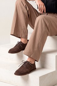Resim Marjin Kadın Hakiki Deri Kadın Bağcıklı Maskülen Loafer Günlük Oxford Ayakkabı Bemor Kahve Süet 