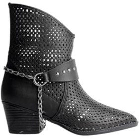 Resim Muggo BURNİNG Garantili Kadın Lazer Kesim Zincir Detaylı Delikli Kovboy Yazlık Topuklu Festival Bot 