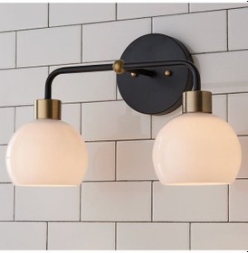 Resim Rsyligt Retro Metal Siyah 2 Li Opal Camlı Tavan Duvar Dekoratif Vintage Rustik Aplik Siyah 
