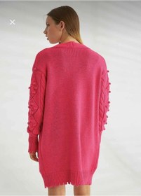 Resim Örgü İşleme Detaylı Pembe Hırka-357 Pembe 