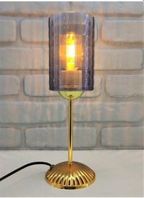 Resim Lake Gold Kaplama Metal Ayaklı Füme Renk Camlı Şapkalı Abajur Altın 