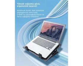 Resim Storemax Ergostand Laptop Soğutucu Stand | 5 Kademeli Açılı Ergonomik Tasarım | 140MM Sessiz Fan | 2 Port USB Hub | 9-17” Notebook Uyumlu 
