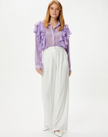 Resim Şifon Gömlek Transparan Uzun Kollu Fırfırlı Düğmeli 