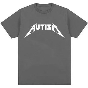 Resim Snapbuy Otizm Metal Kaya T-shirt - Erkek/kadın Hip Hop Kısa Kollu Büyük Boy Yazlık Spor Gömlekkoyu Gri Koyu Gri 