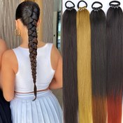 Resim 66.04 cm Sentetik Örgülü At Kuyruğu Uzatma - Siyah Ombre Chignon Isıya Dayanıklı Lastik Halkalarla, Kadınlar İçin Şık Düz Saç Parçası, Hacim ve Uzunluk Katıyor, Tüm Etnik Gruplara Uygun, Çok Yönlü Saç Stili, Pürüzsüz Düz Dokusu, Güvenli Bağlantı Yöntemi 