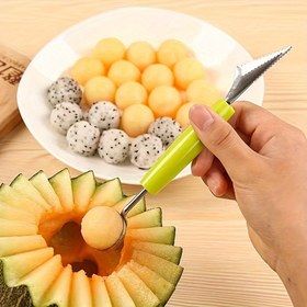 Resim Çift Taraflı Paslanmaz Çelik Karpuz Toplayıcı ve Oyma Bıçağı - Su Karpuzu, Kantalup ve Daha Fazlası İçin Çift Uçlu Meyve Toplayıcı | Dekoratif Meyve Tabakları ve Süslemeleri Oluşturmak İçin Mükemmel, Meyve Süslemesi İçin Karpuz Toplayıcı 