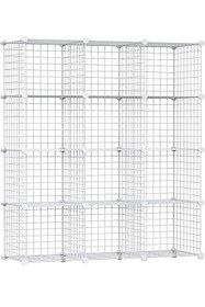 Resim hodbehod 12 Bölmeli Beyaz Renk Metal Tel Portatif Organizer Oyuncak Dolabı Kitaplık Raf Elbise Dolabı 