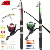 Resim Ambidextrous Taşınabilir 180.14cm-210.01cm Teleskopik Olta Kampanyası, Hafif Fiberglas Balıkçılık Seti - Makara, İp ve Kancalar Dahil, Başlangıççılar/Çiftler/Aile Maceraları İçin Tekli veya Çift Paket Seçenekleri 