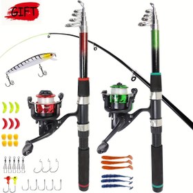 Resim Ambidextrous Taşınabilir 180.14cm-210.01cm Teleskopik Olta Kampanyası, Hafif Fiberglas Balıkçılık Seti - Makara, İp ve Kancalar Dahil, Başlangıççılar/Çiftler/Aile Maceraları İçin Tekli veya Çift Paket Seçenekleri 