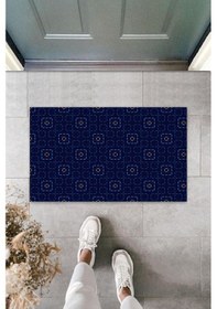 Resim Lacivert Kapı Önü Paspası Geometrik Desen K-3256 