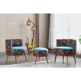 Resim WATERYBROOK Sydney İkili Berjer Puf Set - Tekli Koltuk - Cafe, Ofis, Balkon, Kafe, Bahçe, Salon Mobilyası 