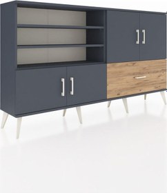 Resim Arges Konsol 5 Raflı Tek Çekmeceli 4 Kapaklı 176x30x99 Antrasit-a Antrasit-antrasit/çam 