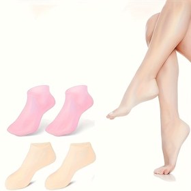 Resim 2 adet/4 adet Silikon Nemlendirici Ayak Kapları, Tüm Mevsimler İçin Rahat ve Dayanıklı Yeniden Kullanılabilir, Çatlama Karşıtı Ayak Kapağı, Ayakları Açık Bej Renkte Daha Yumuşak Yapar 