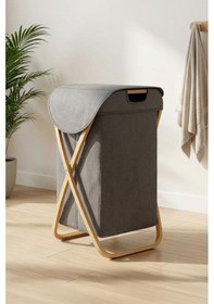 Resim Digithome Bambu Çapraz Ayaklı Banyo Kirli Çamaşır Sepeti Banyo Düzenleyici Sepet Kahverengi 