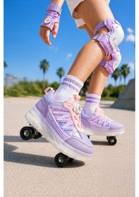 Resim Muggo Skate Çocuk Işıklı Patenli Tekerlekli Sneaker Spor Ayakkabı Lila 