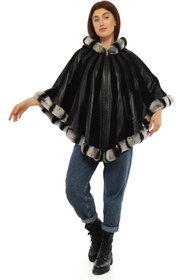 Resim Kadın Çift Taraflı Hakiki Deri Kürk Panço BDC35 (Oversize) - XS 