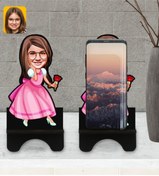 Resim Bk Gift Kişiye Özel Kız Çocuk Prenses Karikatürlü Ahşap Biblo Telefon Standı-2 