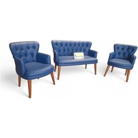 Resim Ahşap Ayaklı Deri Ofis Koltuğu Ve Kanepeleri Deri Ofis Koltuğu Büro Mobilyası Bekleme Koltuğu Lacivert 