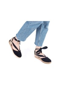 Resim Star Tombis Gerçek Elişi Ipli Düz Topuk Keten Espadril Handmade Siyah 
