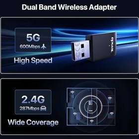 Resim Tenda Masaüstü PC için WiFi Adaptörü, Çift Bantlı AX900 USB WiFi Adaptörü 600Mbps 5GHz/286Mbps 2.4GHz, Windows 11/10/7 için Dahili Sürücü, USB WiFi Dongle (U11) (U11 | WiFi 6 | AX900) 