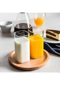 Resim Qerhome 2'li Dikdörtgen Isıya Dayanıklı Borosilikat Trend Meşrubat Bardağı Kare Bardak 2 Adet Şeffaf Cam 