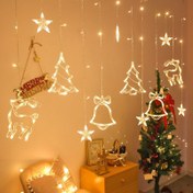 Resim LED 3.51 metrelik USB Güçlü Perde Işıkları Noel Ağacı, Geyik ve Çan Perde Işıklarıyla Noel Düğün Parti Yatak Odası Dekorasyonu için Sıcak Beyaz 