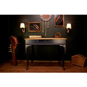 Resim Wooding 120 Cm Masif Naturel Lacivert Oymalı Çalışma Masası 