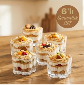 Resim Porsima Ryg7061 Flower 6lı Cam Kase Puding Magnolya Tatlı Ve Dondurma Kasesi Kahvaltılık Kase Seti Çerez Kasesi 6x7,5cm Şeffaf 