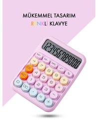 Resim Renkli Hesap Makinesi - 12 Haneli Yuvarlak Tuşlu Mor Renk Hesap Açık Mor 