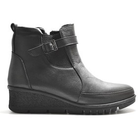 Resim Beety 2008 Hakiki Deri Siyah Ortopedik Dolgu Topuk Kadın Anne Bot Siyah 