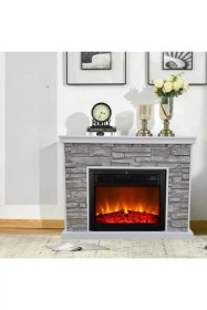 Resim Tektes 130 CM Mdf 3D Poliüretan Taşlı Şömine 8 Renkli Alev Sesli Wifili Şömine 