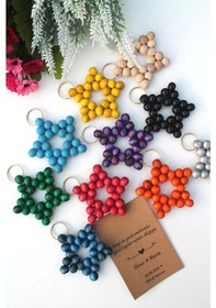 Resim 100 Adet Karışık Ahşap Yıldız Anahtarlık - Kişiye Özel Kartlı -sö 