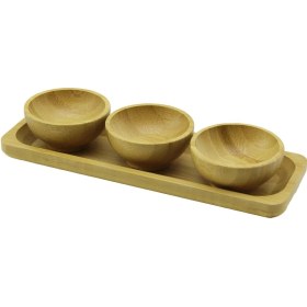 Resim Nemere 3pcs - Sunum Tepsili Mini - Çap: 6cm Ahşap Bambu Lokumluk - Çerezlik Kase (4887) 