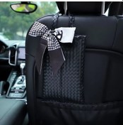 Resim Chuangyinshop Siyah Lüks Dokuma Pu Deri Araç Kağıt Mendil Kutusu Zarif Fiyonklu Başlıklı Saklama 