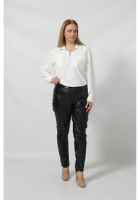 Resim Moda Berray 3272 Fermuar Detaylı Büyük Beden Deri Pantolon 