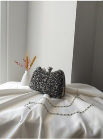 Resim Vivazzaluxe Kristal Taşlı Kadın Abiye, Clutch Çanta Antrasit 