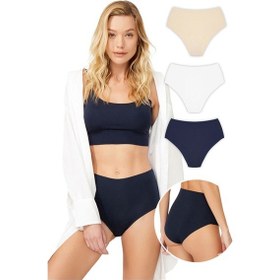 Resim Cottonhill Yüksek Bel Basic Lazer Kesim Bikini Külot 3'Lü Paket - 3-Çok Renkli-M Çok Renkli 