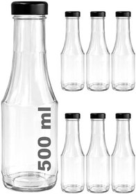 Resim Afracam 500 ml Şeffaf Sütun Cam Şişe Meşrubat, Meyve Suyu, Süt, Ayran, Su, Limonata Şişesi 500 cc Siyah Derin Metal Kapaklı Şişe 20 Adet 